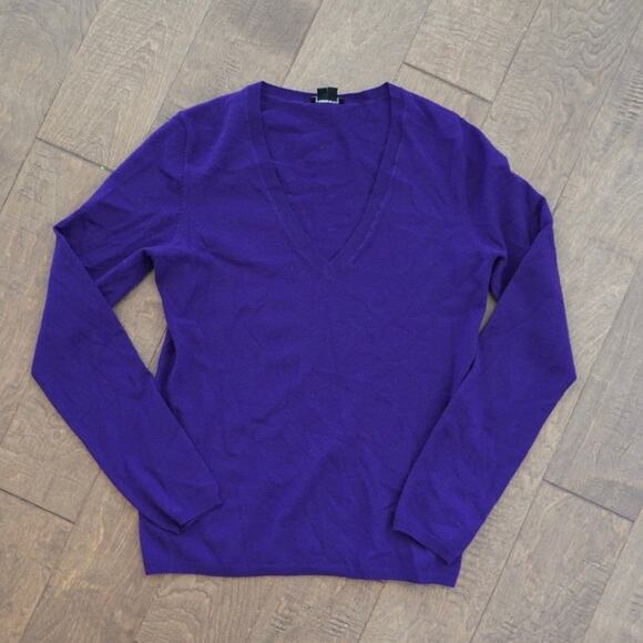 Theory Sweaters - Theory V Neck Pullover Long Sleeve Sweater Purple Womens Size Large Wool